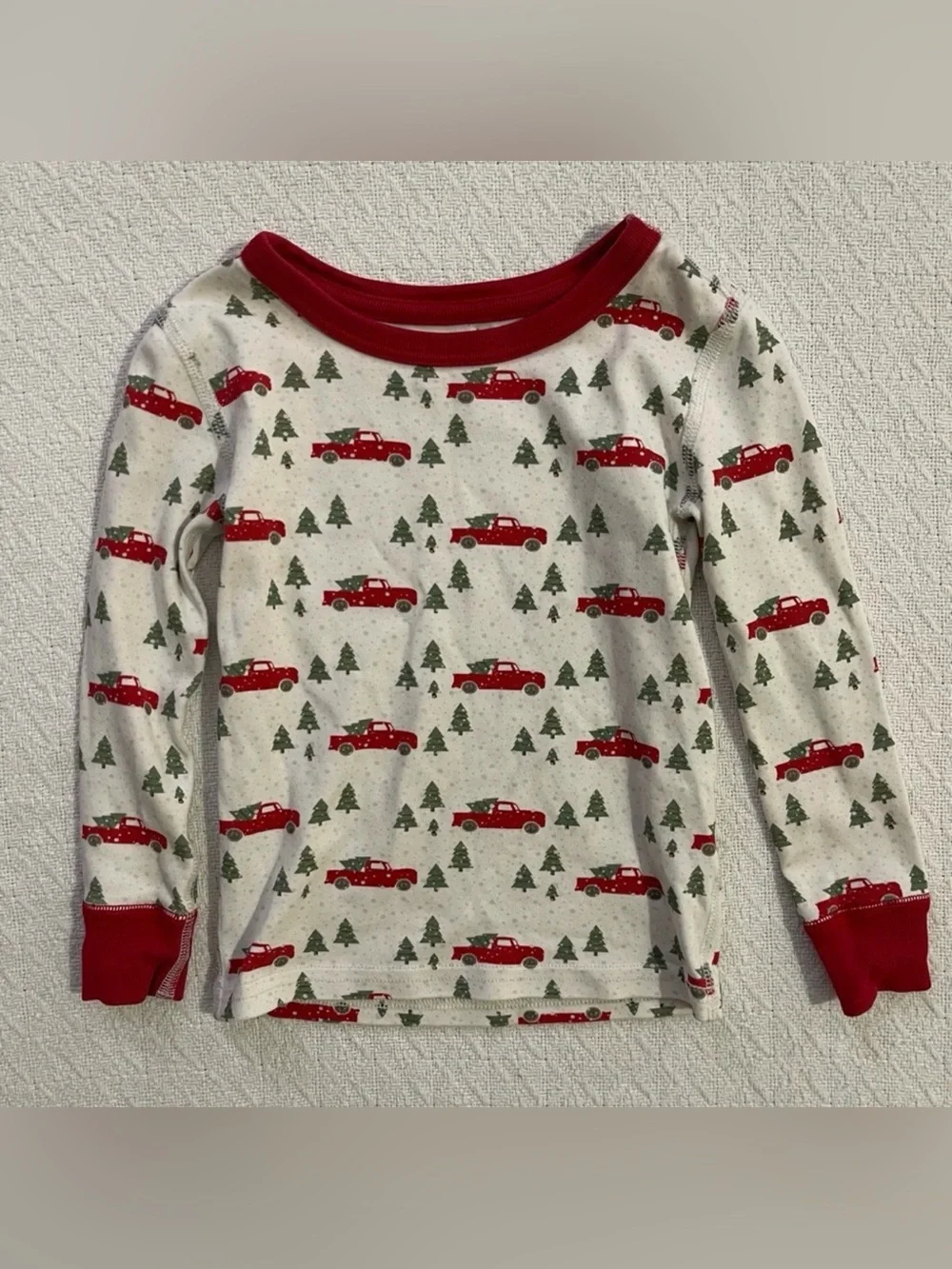 Pajamas for Peace Pima Cotton Trim a Tree Pajama Set with Red Trucks